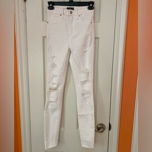 Abercrombie and Fitch White Ripped Skinny Jeans